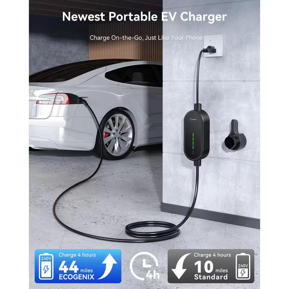 21Ft 240-Volt Electric Car Charger Level 1 2 Adjustable Current 16A SAE J1772 NEMA 5-15 6-20 Plug Portable