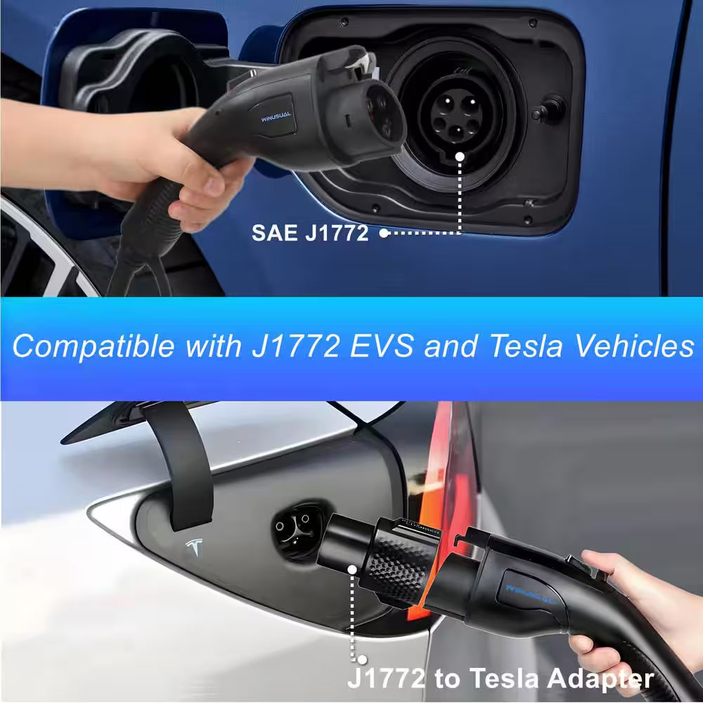 25Ft 240-Volt Level 2 and Level 1 Portable EV Charging Station Fast Charger SAE J1772 with Tesla Adapter NEMA 14-50 Plug