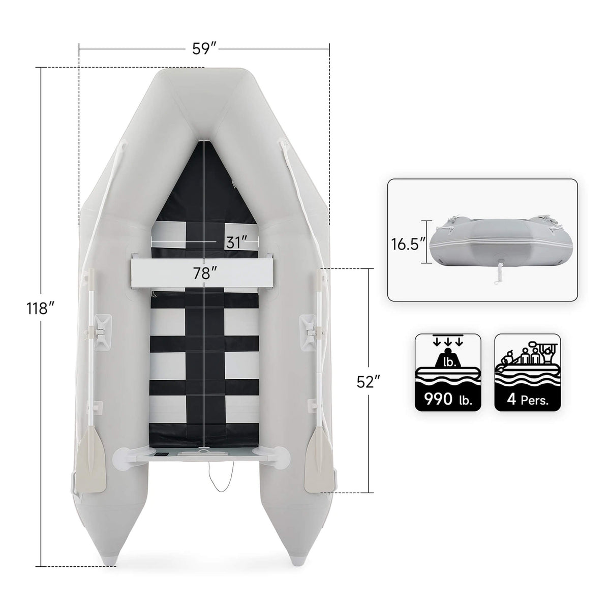 10FT 5-Person Heavy-Duty Inflatable Dinghy Boat (SAK98153)