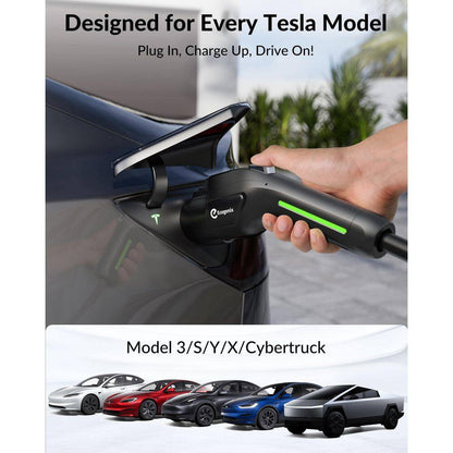 25 Ft 110-240 Volt Level 1 and 2 EV Charger Carbon Fiber NEMA 6-20 Plug with Adapter for Tesla Models