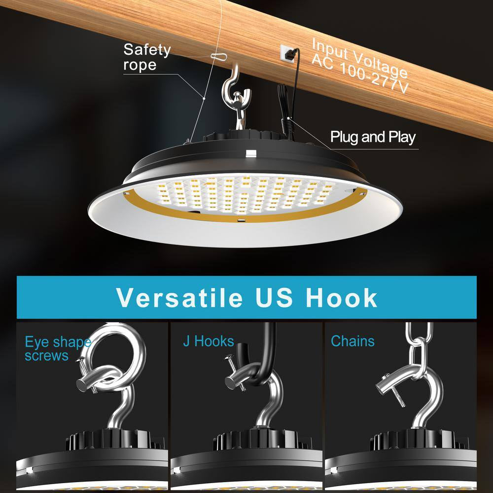4Pack of 300W LED High Bay Light 45000LM High Bay LED Shop Lights AC100-277V UFO Commercial Bay Lighting for Warehouse