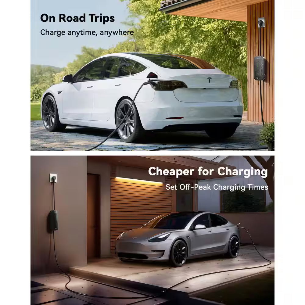25 Ft 110-240 Volt Level 1 and 2 EV Charger Carbon Fiber NEMA 6-20 Plug with Adapter for Tesla Models