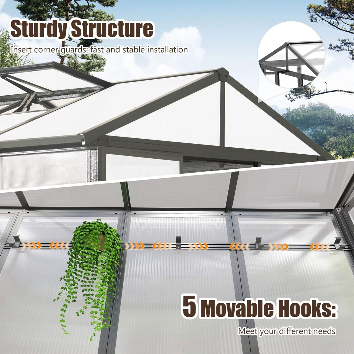 [06X08FT] Heavy Duty Outdoor Polycarbonate Greenhouse With Fully Automatic Temperature Control Vent (SAK51892)