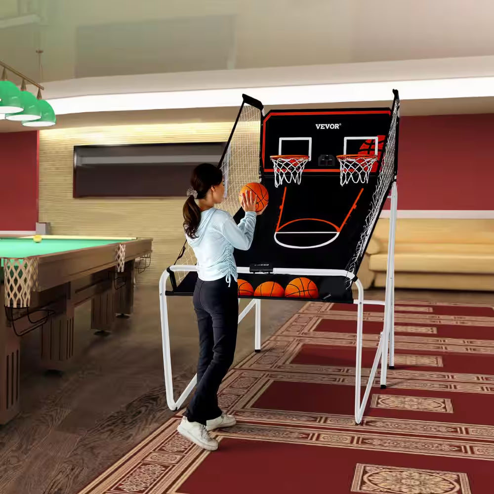 Foldable Basketball Arcade Game 2 Player Indoor Basketball Game with 4 Balls 8 Game Modes Family Dual Shooting Movement