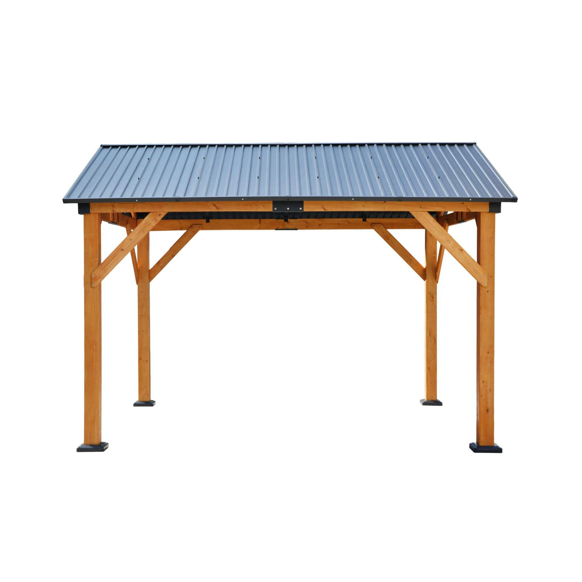[09X11] Heavy Duty All-Weather Hard Top Wooden Carport Gazebo With Galvanized Steel Roof (SAK39187)