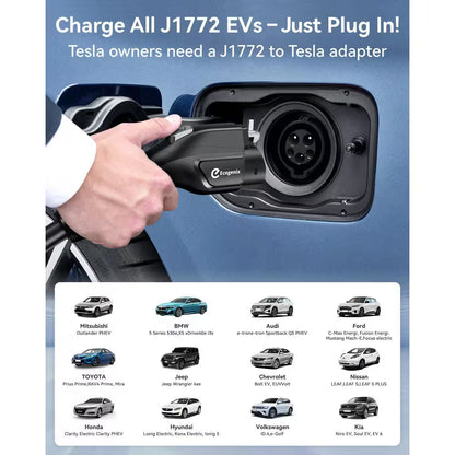 25Ft 110-240 Volt Level 1 2 EV Charger Fast Portable Smart Car Charging Cable with Holder NEMA 6-20P Black