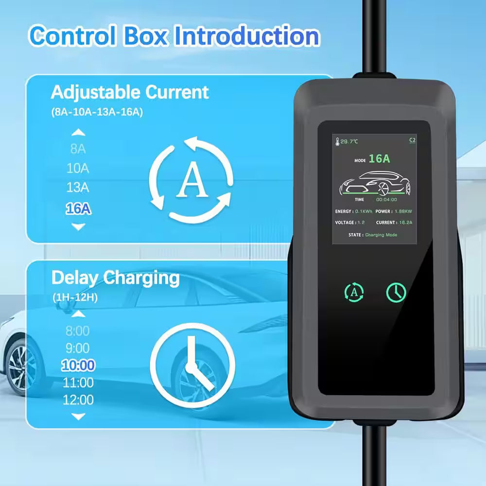 24.99FT 110-Volt 240-Volt Level 1 2 EV Charger Adjustable Current NEMA Plugs J1772 Compatible Home Travel