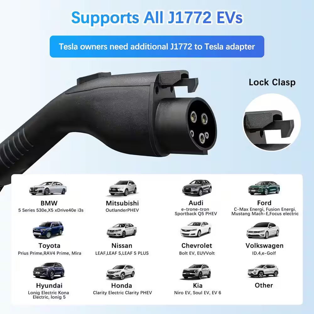 24.99FT 110-Volt 240-Volt Level 1 2 EV Charger Adjustable Current NEMA Plugs J1772 Compatible Home Travel