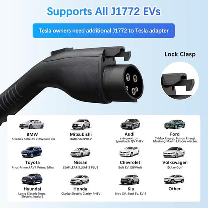 24.99FT 110-Volt 240-Volt Level 1 2 EV Charger Adjustable Current NEMA Plugs J1772 Compatible Home Travel