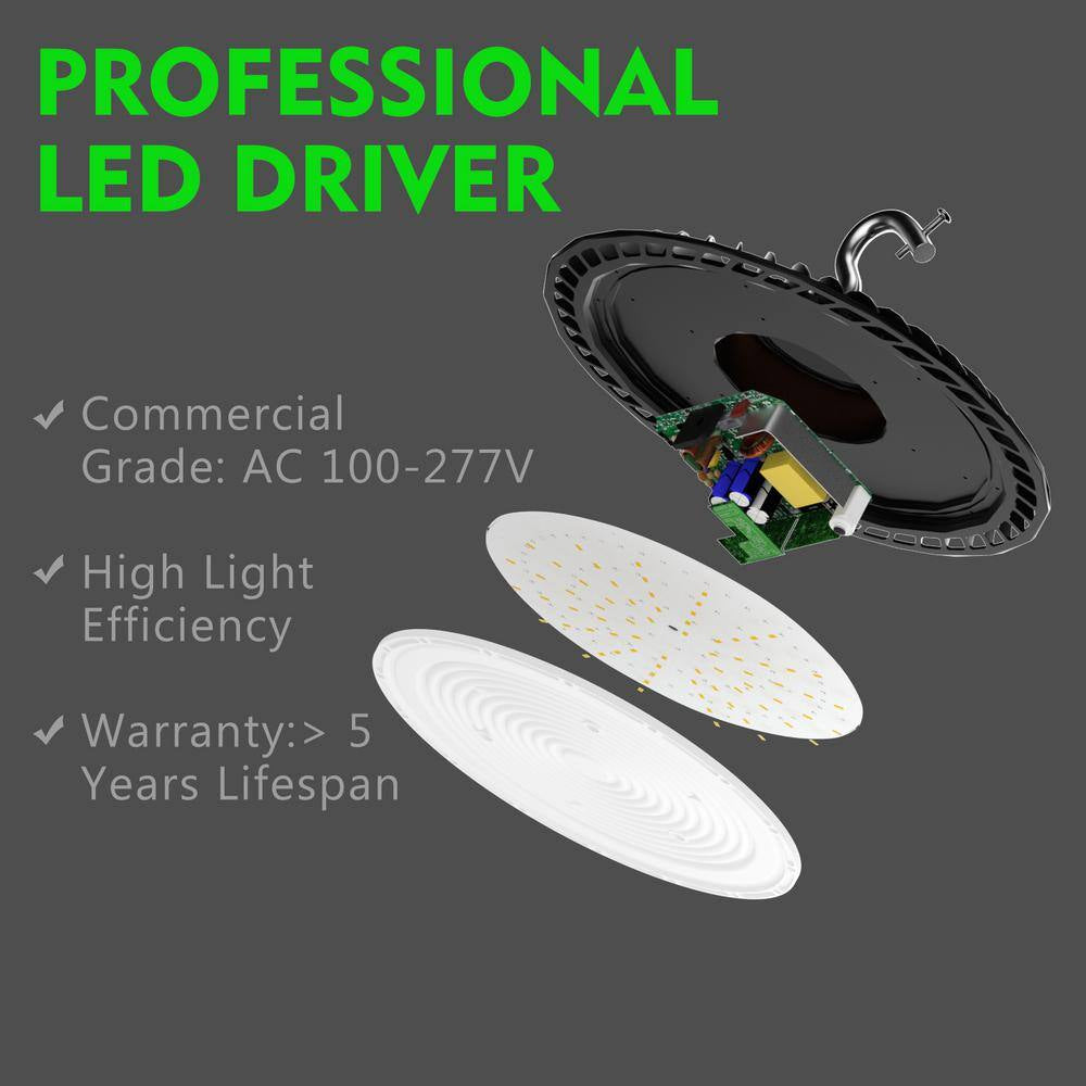 4-Pack of 250-Watt LED High Bay Light 37500LM High Bay LED Shop Lights AC100-277V Commercial Bay Lighting for Warehouse