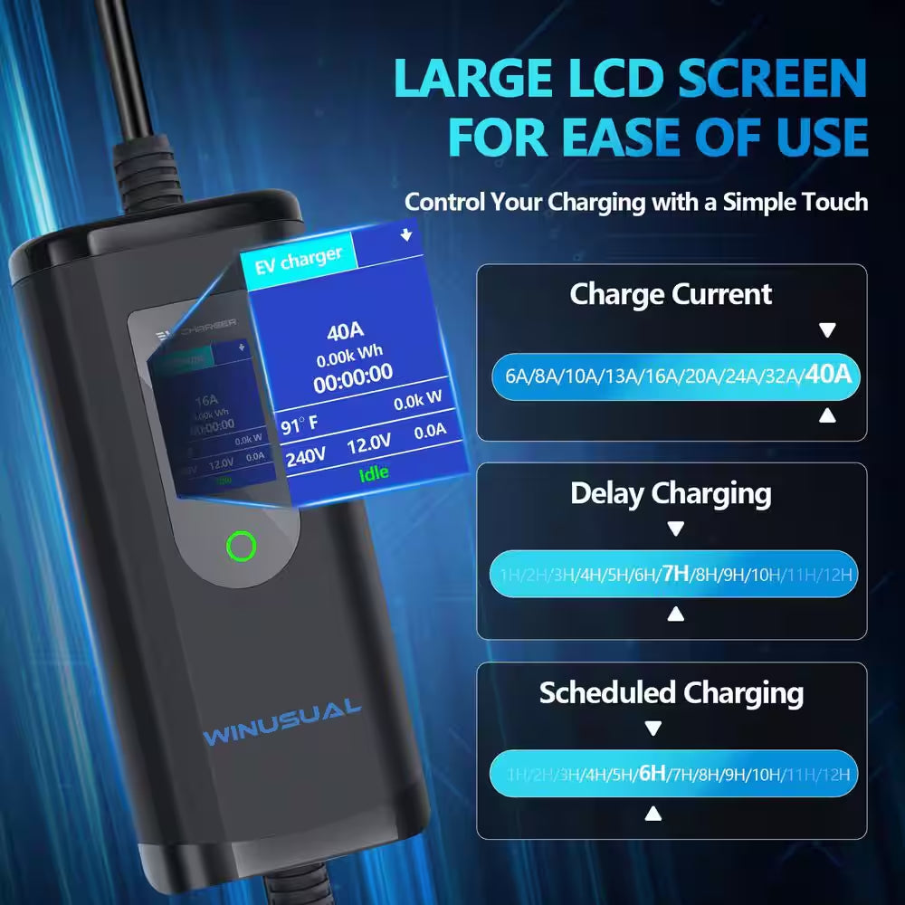 25Ft 240-Volt Level 2 and Level 1 Portable EV Charging Station Fast Charger SAE J1772 with Tesla Adapter NEMA 14-50 Plug