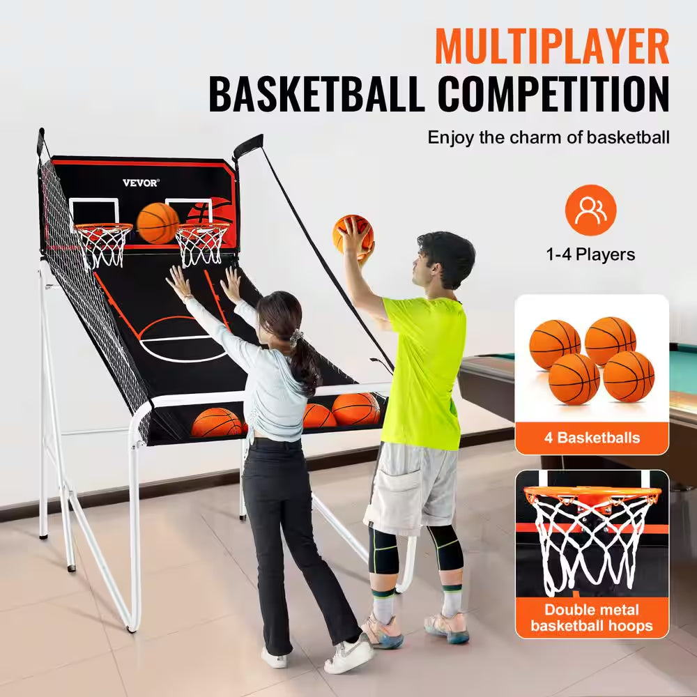 Foldable Basketball Arcade Game 2 Player Indoor Basketball Game with 4 Balls 8 Game Modes Family Dual Shooting Movement