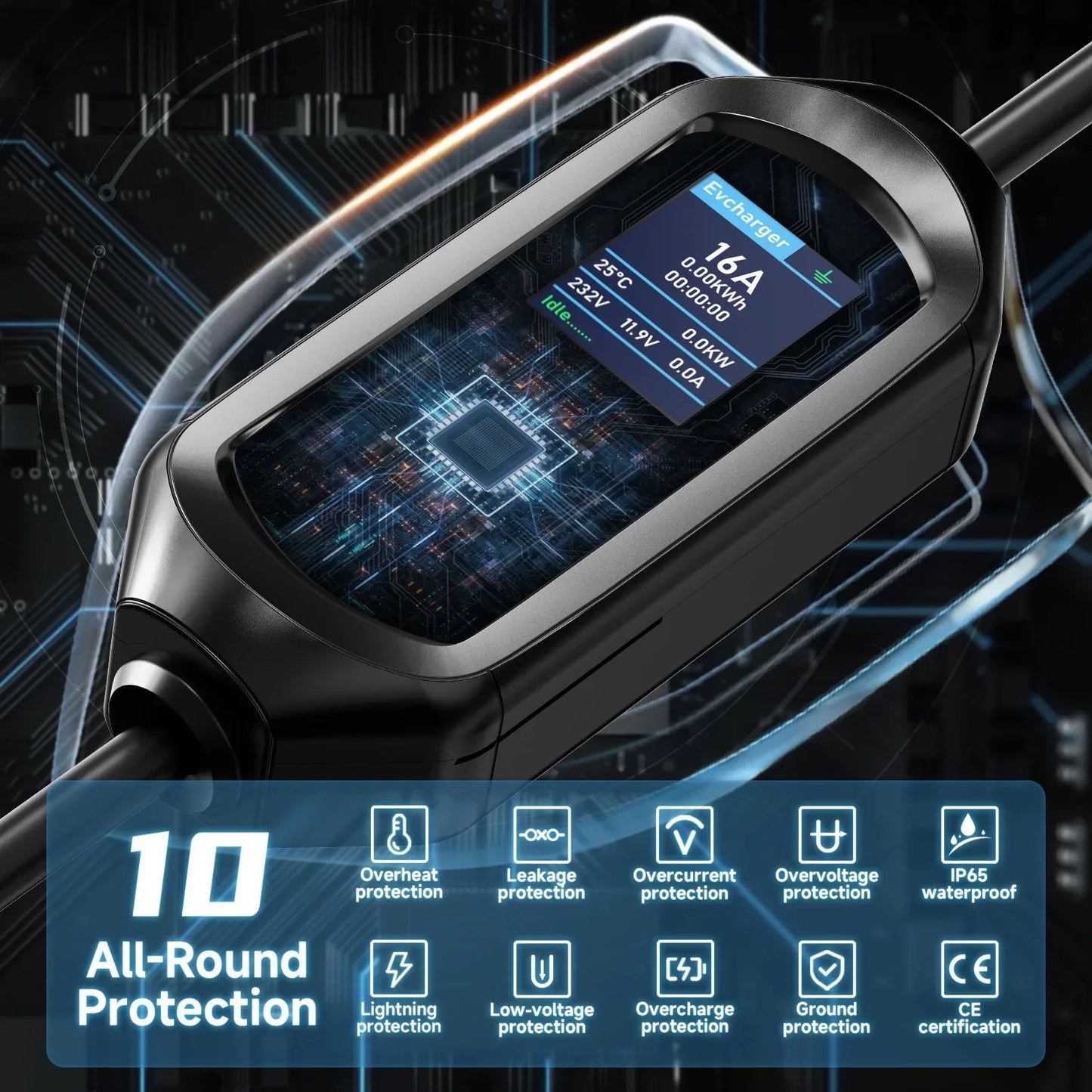 Type2 IEC62196-2 Portable EV Charger 7KW 32A Type1 J1772 EVSE Fast Charging Cable GBT 20234 CEE Plug Wifi APP Bluetooth Control