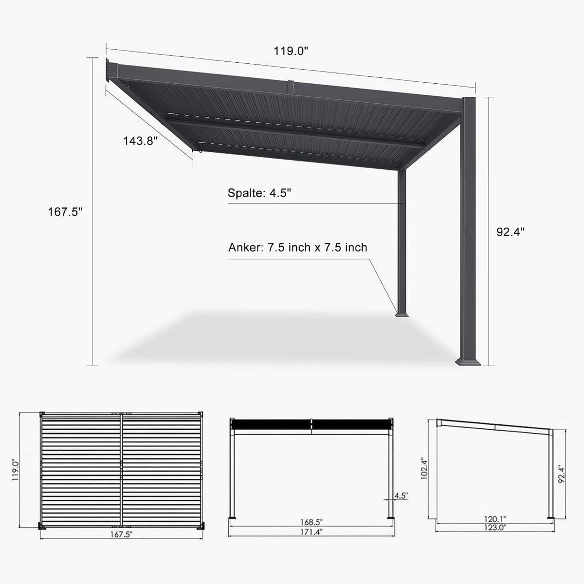 [10X14FT] Alora Modern Wall-Mounted Louvered Pergola With Aluminum Frame (SAK30048)