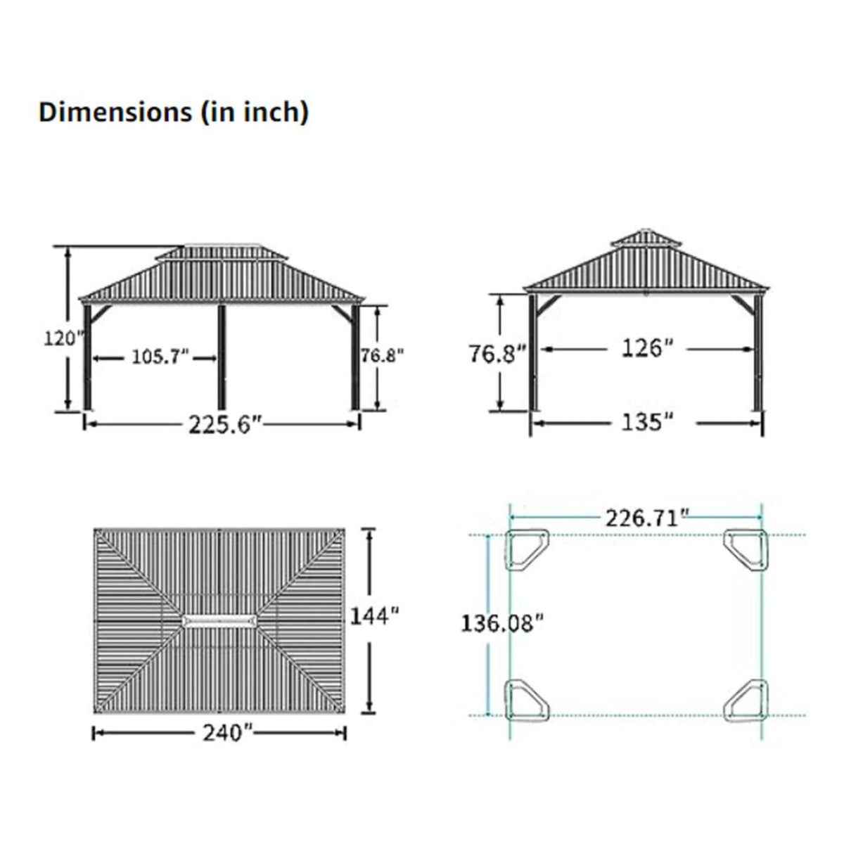 [12x20FT] Heavy Duty Outdoor Backyard Hardtop Gazebo With Netting And Curtains (SAK18352)