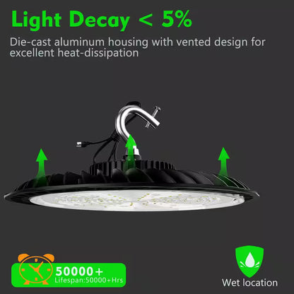 6-Pack of 250-Watt LED High Bay Light 37500LM High Bay LED Shop Lights AC100-277V Commercial Bay Lighting for Warehouse