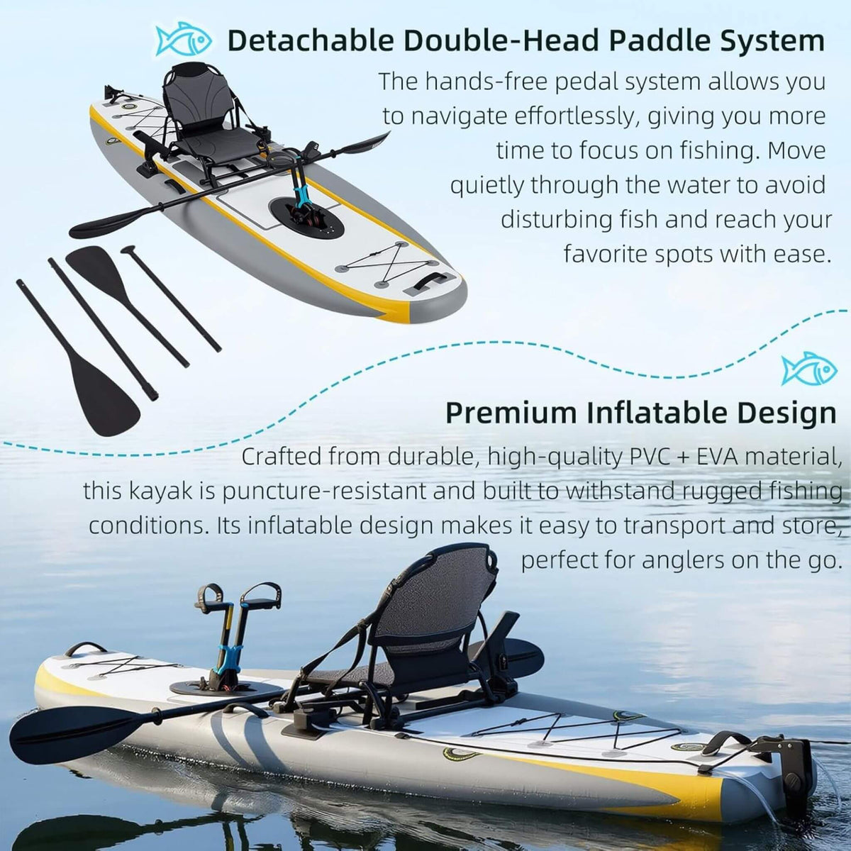 Portable 12FT Lightweight Inflatable PVC Fishing Kayak With Pedal System (SAK64328)