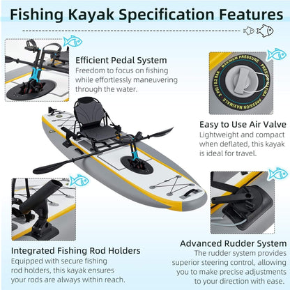 Portable 12FT Lightweight Inflatable PVC Fishing Kayak With Pedal System (SAK64328)