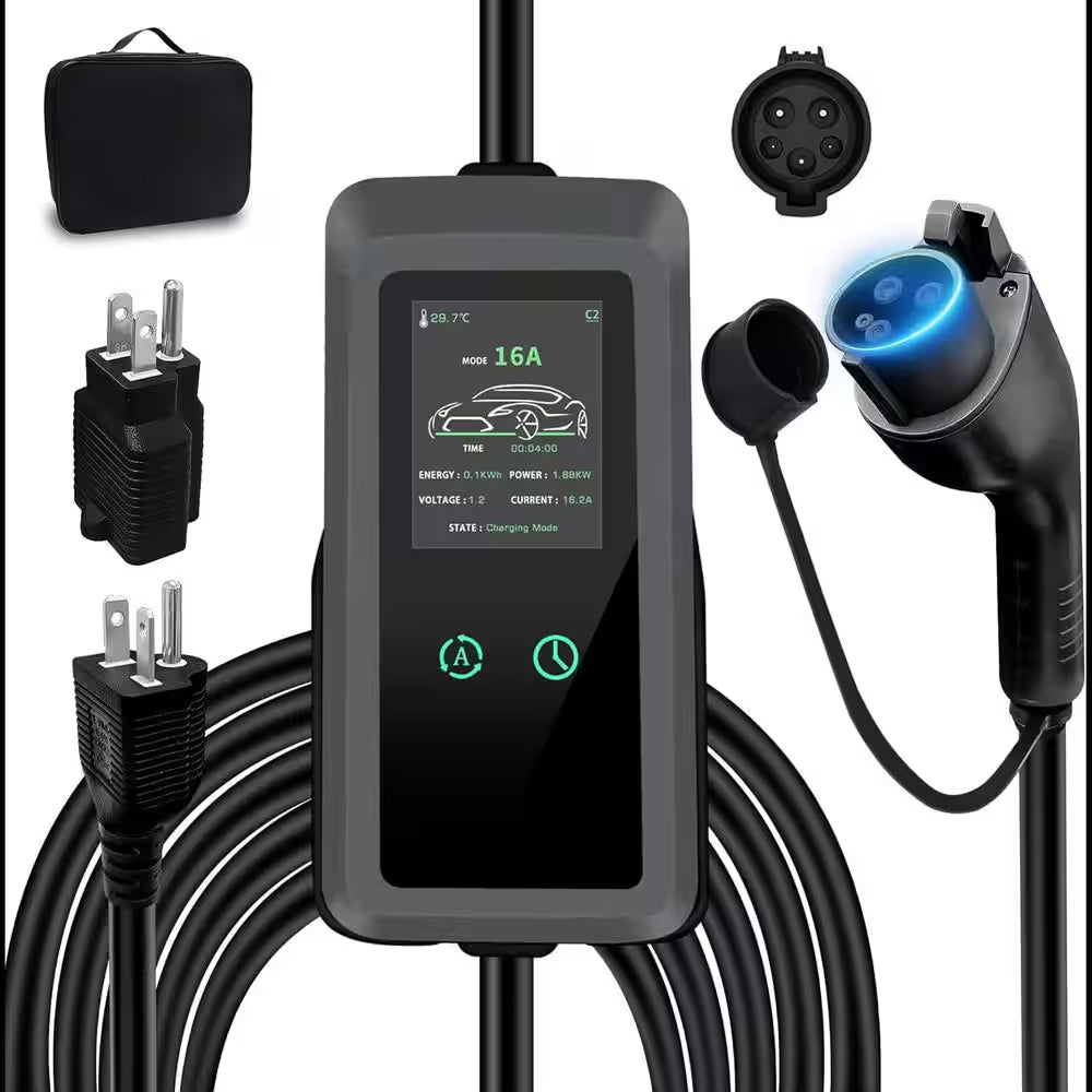 24.99FT 110-Volt 240-Volt Level 1 2 EV Charger Adjustable Current NEMA Plugs J1772 Compatible Home Travel