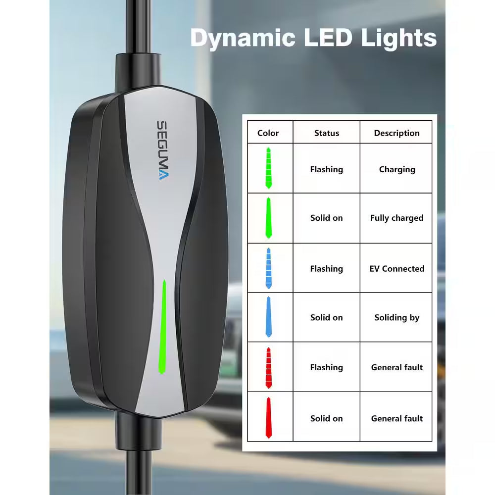 25Ft 110-240 Volt Level 1/2 Portable EV Charger with NEMA 6-20 Plug 5-15 Adapter J1772 Black Electric Car Charging