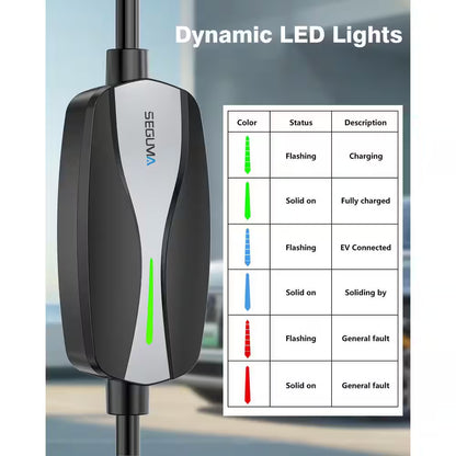25Ft 110-240 Volt Level 1/2 Portable EV Charger with NEMA 6-20 Plug 5-15 Adapter J1772 Black Electric Car Charging