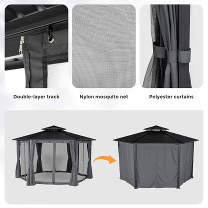 [13X15FT] Alora Hardtop Hexagonal Gazebo With Curtains And Netting [No Furniture] (SAK60713)