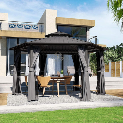 [13X15FT] Alora Hardtop Hexagonal Gazebo With Curtains And Netting [No Furniture] (SAK60713)