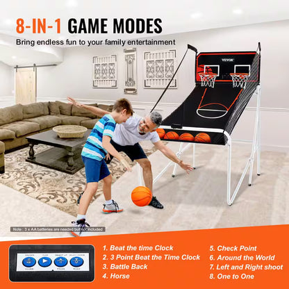 Foldable Basketball Arcade Game 2 Player Indoor Basketball Game with 4 Balls 8 Game Modes Family Dual Shooting Movement