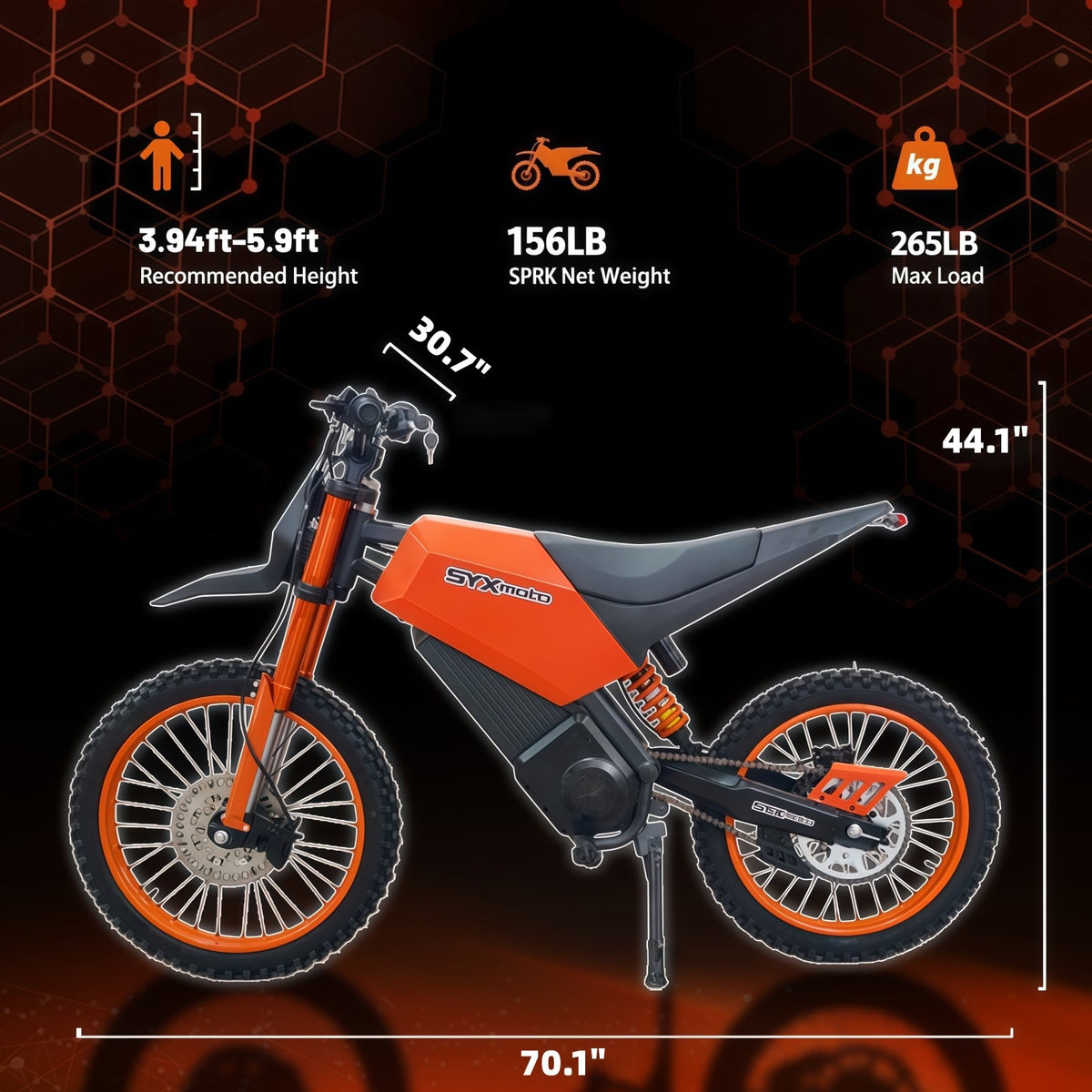 SPRK Electric Dirt Bike | 5500W Peak, 43MPH High Speed Off-Road Trail Motorcycle (60V 27Ah)
