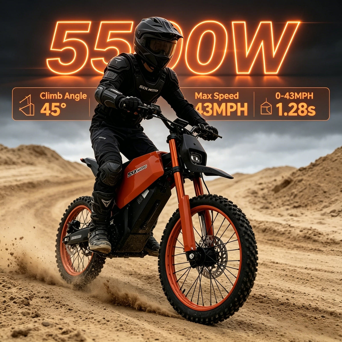 SPRK Electric Dirt Bike | 5500W Peak, 43MPH High Speed Off-Road Trail Motorcycle (60V 27Ah)