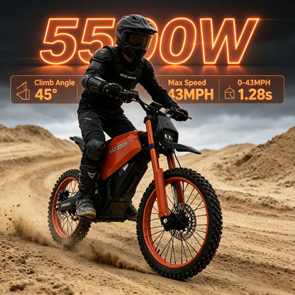 SPRK Electric Dirt Bike | 5500W Peak, 43MPH High Speed Off-Road Trail Motorcycle (60V 27Ah)