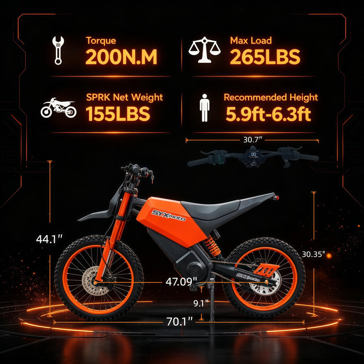 SPRK Electric Dirt Bike | 5500W Peak, 43MPH High Speed Off-Road Trail Motorcycle (60V 27Ah)