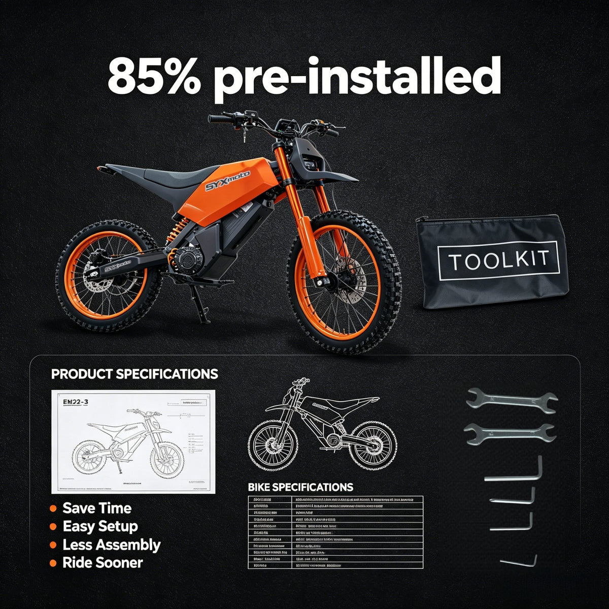 SPRK Electric Dirt Bike | 5500W Peak, 43MPH High Speed Off-Road Trail Motorcycle (60V 27Ah)