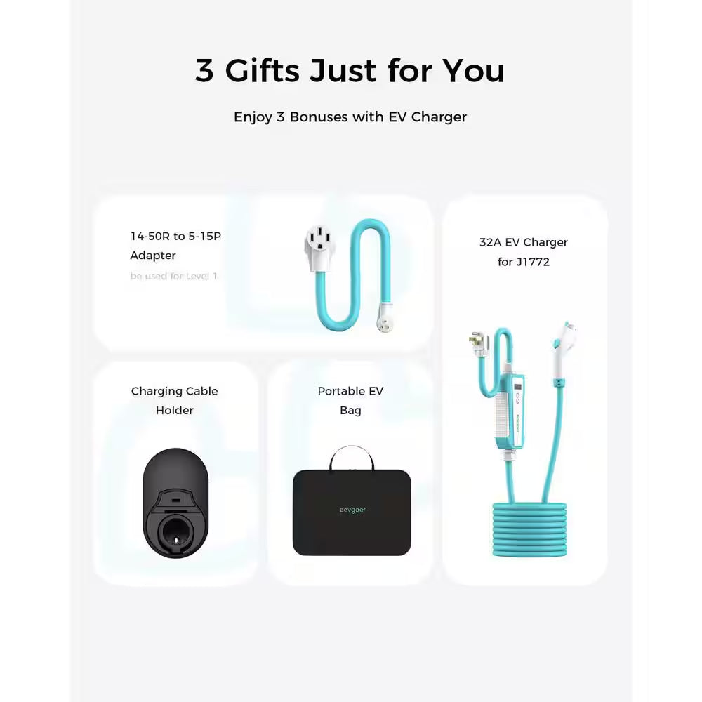 20Ft 110-240 Volt Electric Vehicle Charger Level 1 and 2 Portable Home Charging Station Adjustable Current Timer IP66