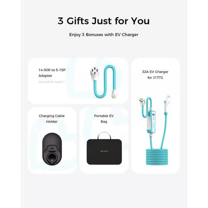 20Ft 110-240 Volt Electric Vehicle Charger Level 1 and 2 Portable Home Charging Station Adjustable Current Timer IP66