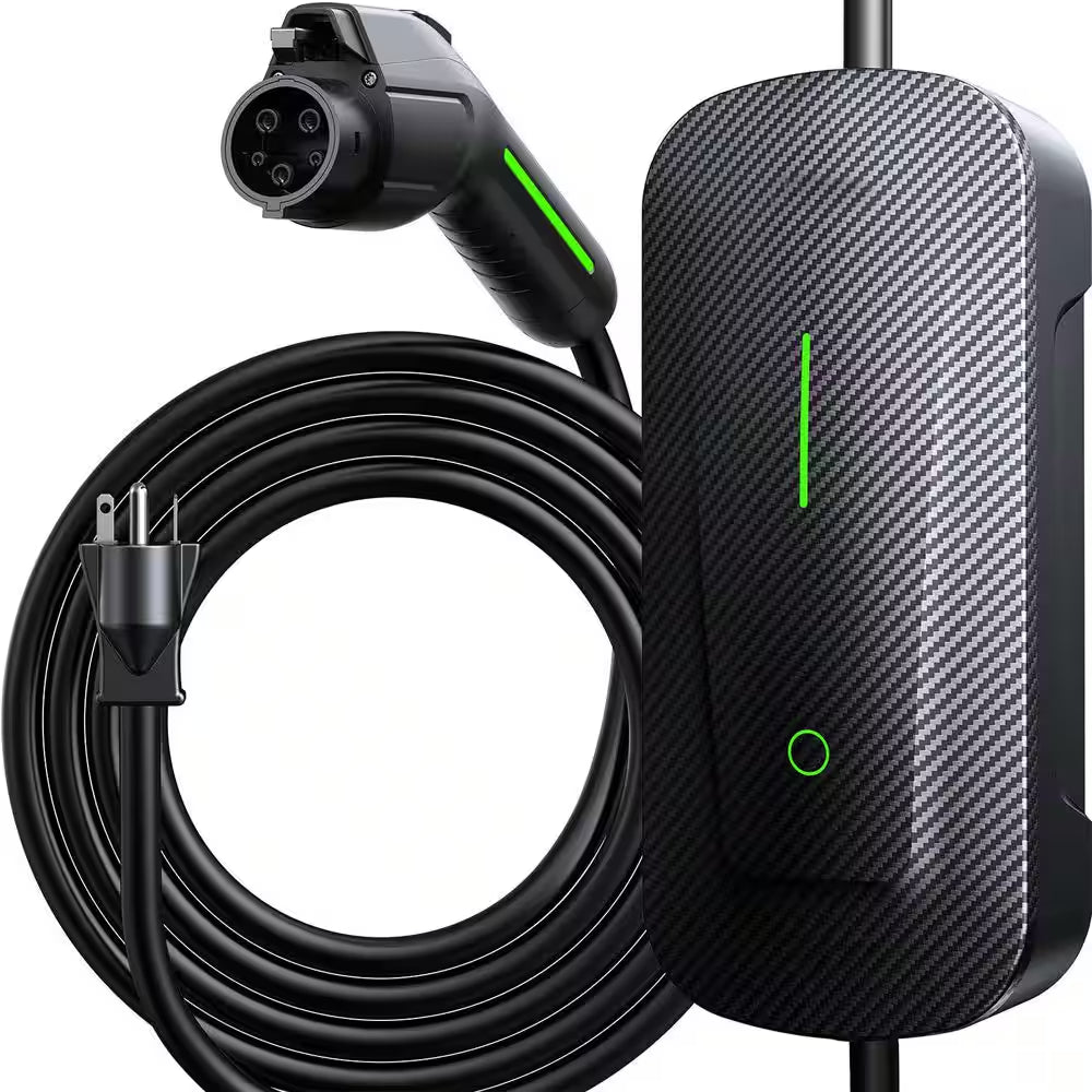 25Ft 110-240 Volt Level 1 2 EV Charger Fast Portable Smart Car Charging Cable with Holder NEMA 6-20P Black