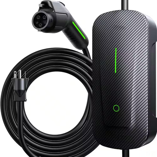 25Ft 110-240 Volt Level 1 2 EV Charger Fast Portable Smart Car Charging Cable with Holder NEMA 6-20P Black