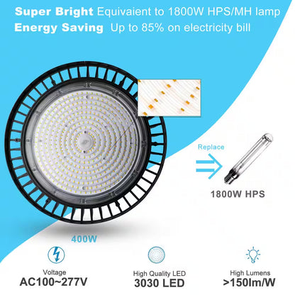 400-Watt LED High Bay Light 60000LM High Bay LED Shop Lights AC100-277V Commercial Bay Lighting for Warehouse (4-Pack)
