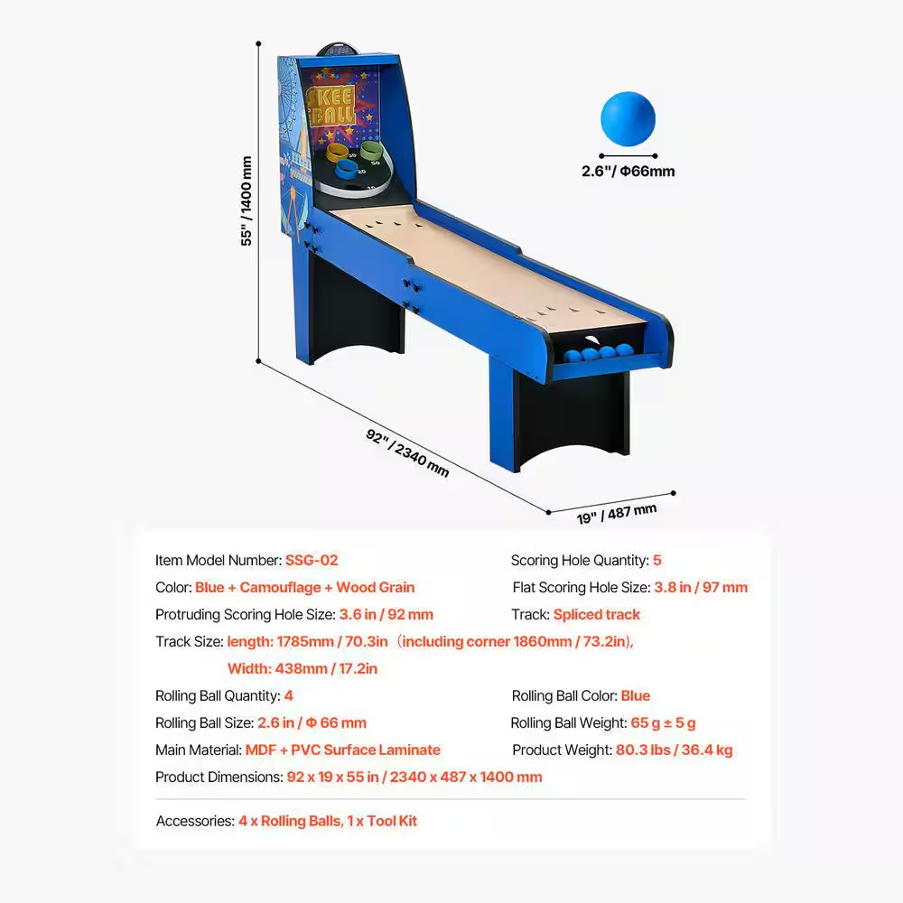 8 Ft. Roll and Score Classic Arcade Game Table, Ball Arcade Machine Indoor with Electronic Scorer, Sound, Automatic