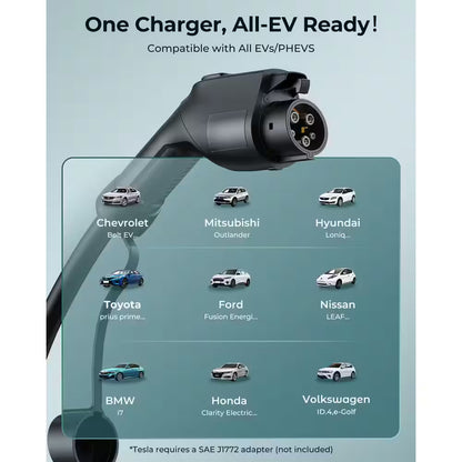 21Ft 240-Volt Electric Car Charger Level 1 2 Adjustable Current 16A SAE J1772 NEMA 5-15 6-20 Plug Portable