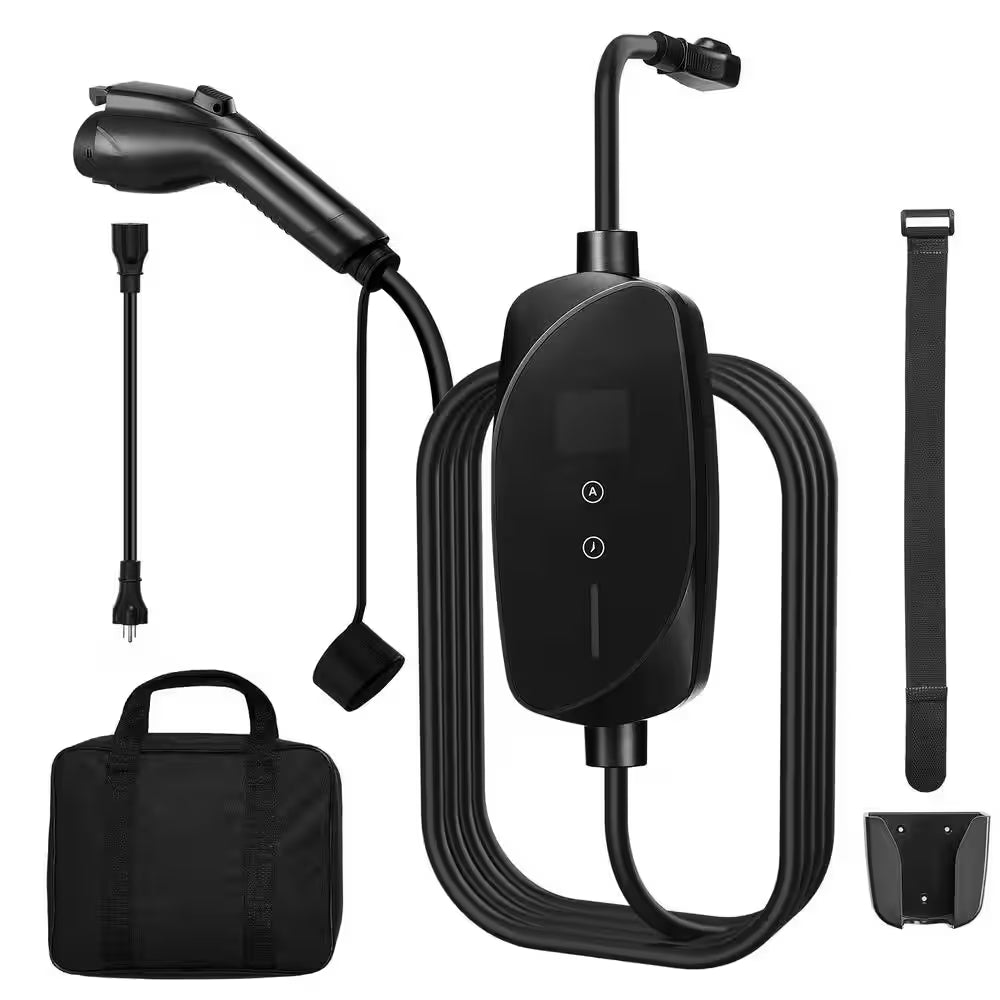 Level 1&2 EV Charger 16 Amp Current Electric Vehicle Charger 25Ft. Cable 120V-240V NEMA 6-20P Plug NEMA 5-15 Adapter