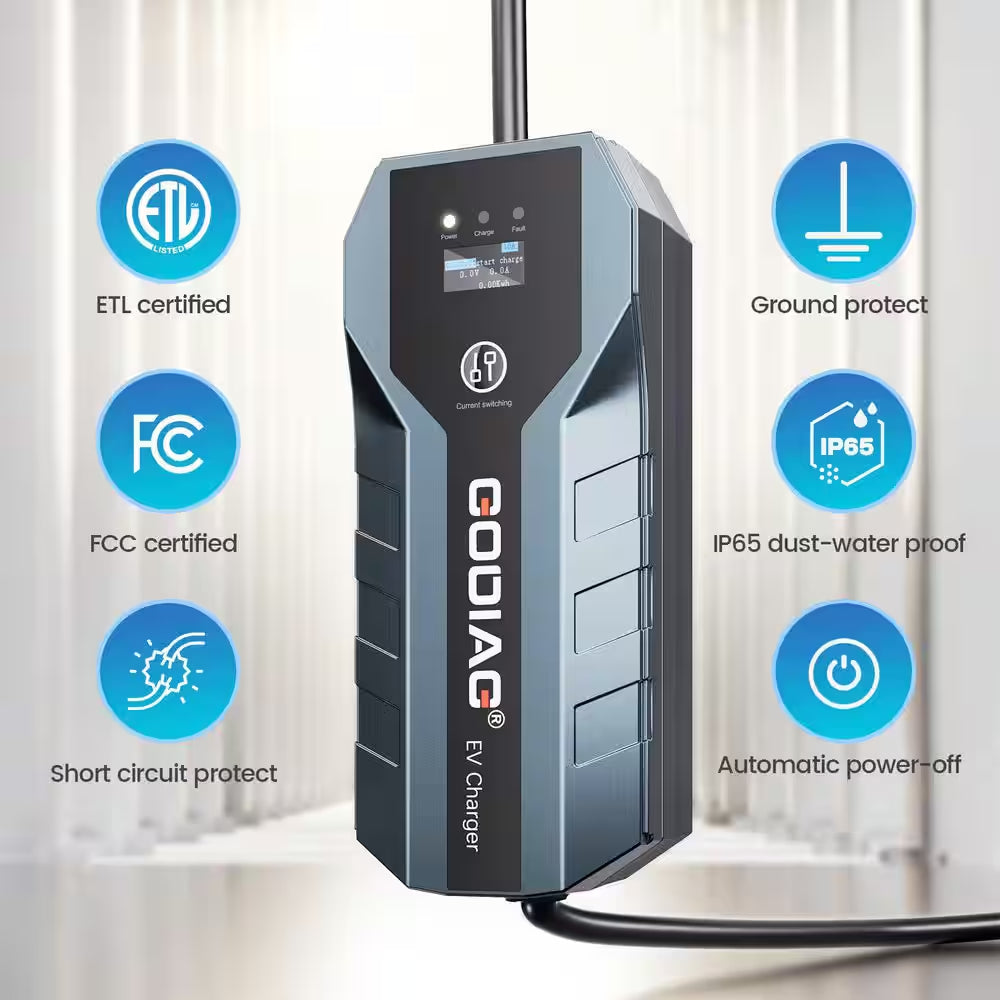 20Ft 110-240 Volt Portable Electric Car Charger Level 1 and 2 J1772 EV Charger with NEMA Plugs ETL Certified