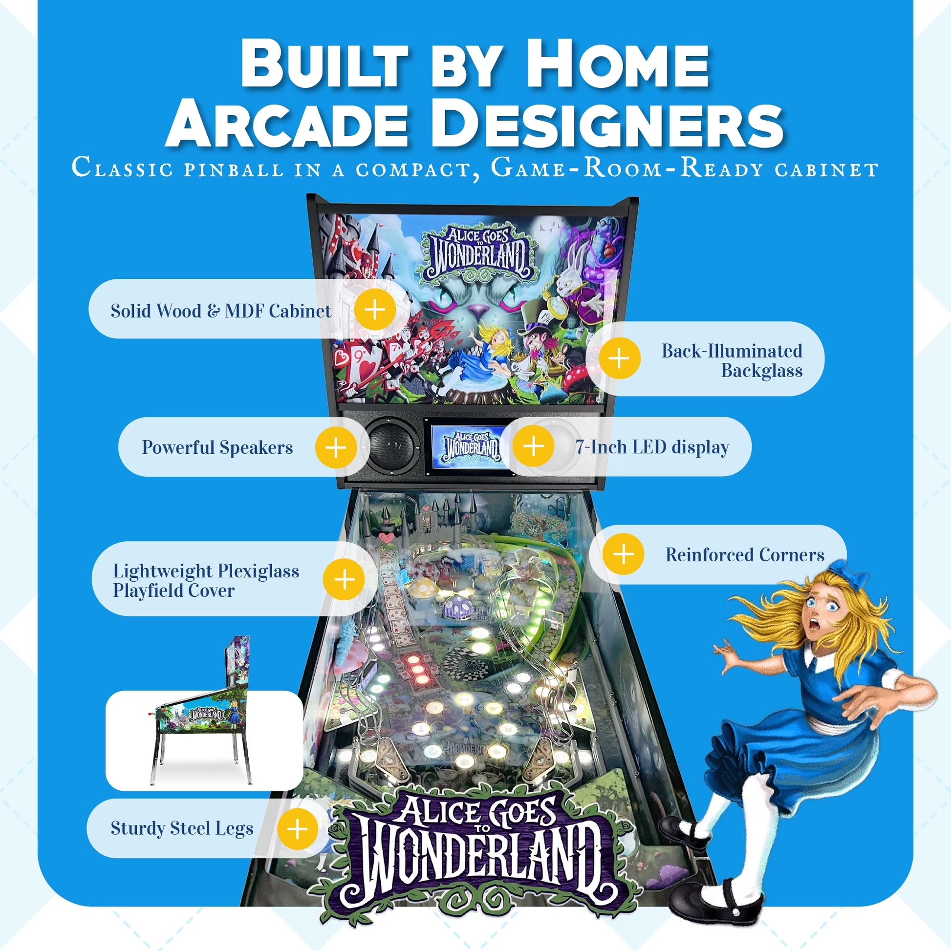 Alice Goes to Wonderland Pinball Machine with LED Lighting