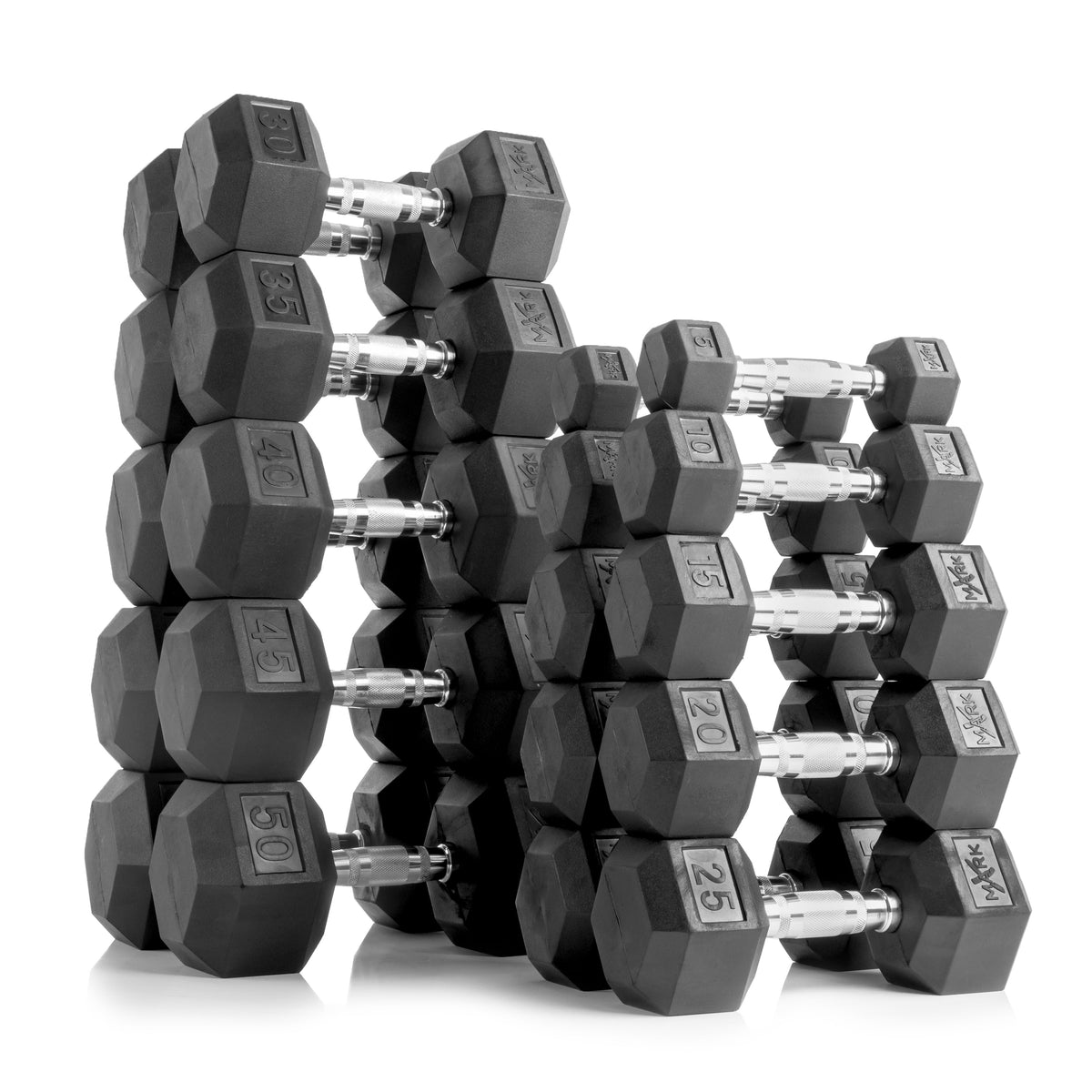 5-50 lb Rubber Hex Dumbbell Set with 3-Tier Storage Rack