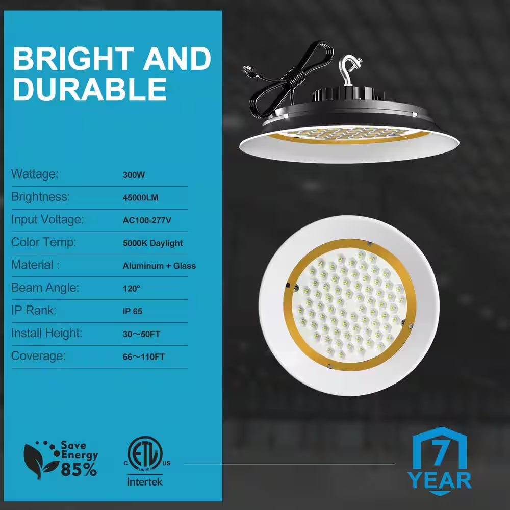 4Pack of 300W LED High Bay Light 45000LM High Bay LED Shop Lights AC100-277V UFO Commercial Bay Lighting for Warehouse