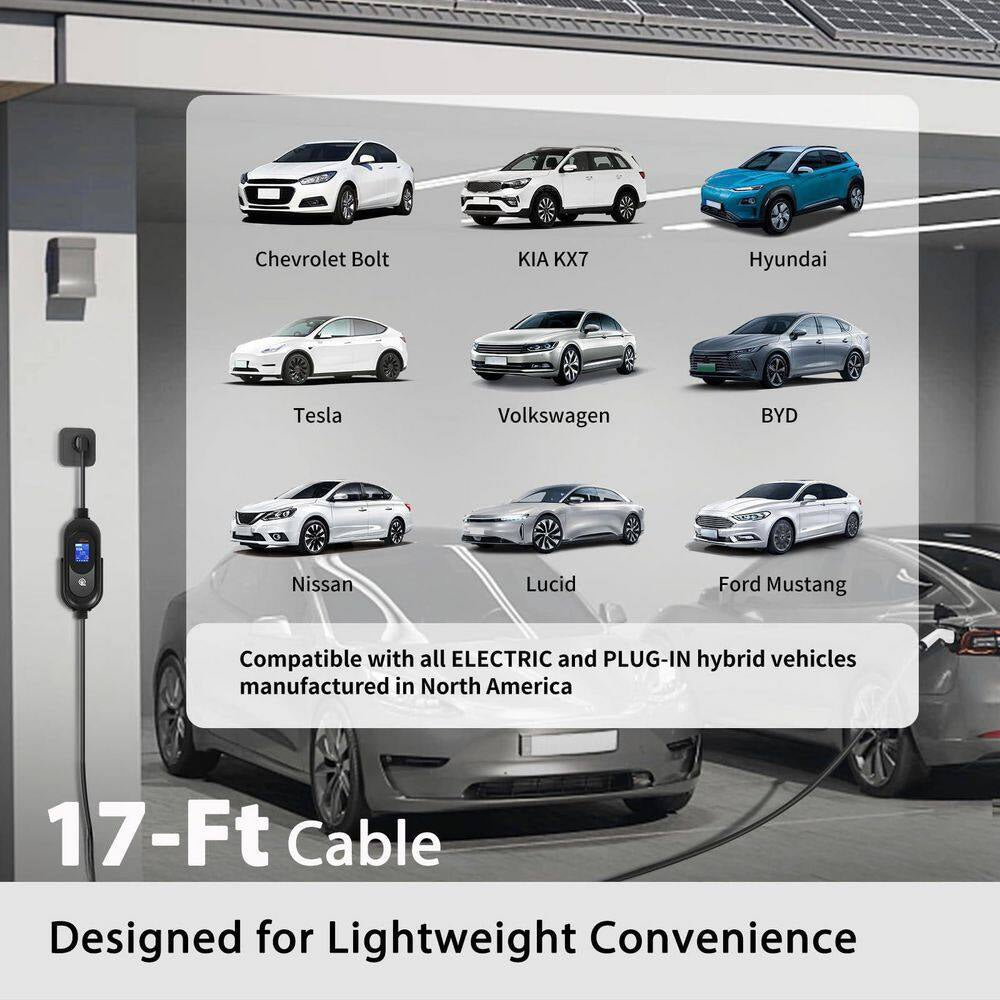 16.4Ft 110-240-Volt EV Charging Station Portable Level 1 Level 2 Charger NEMA 5-15 6-20 Plug J1772 Compatible