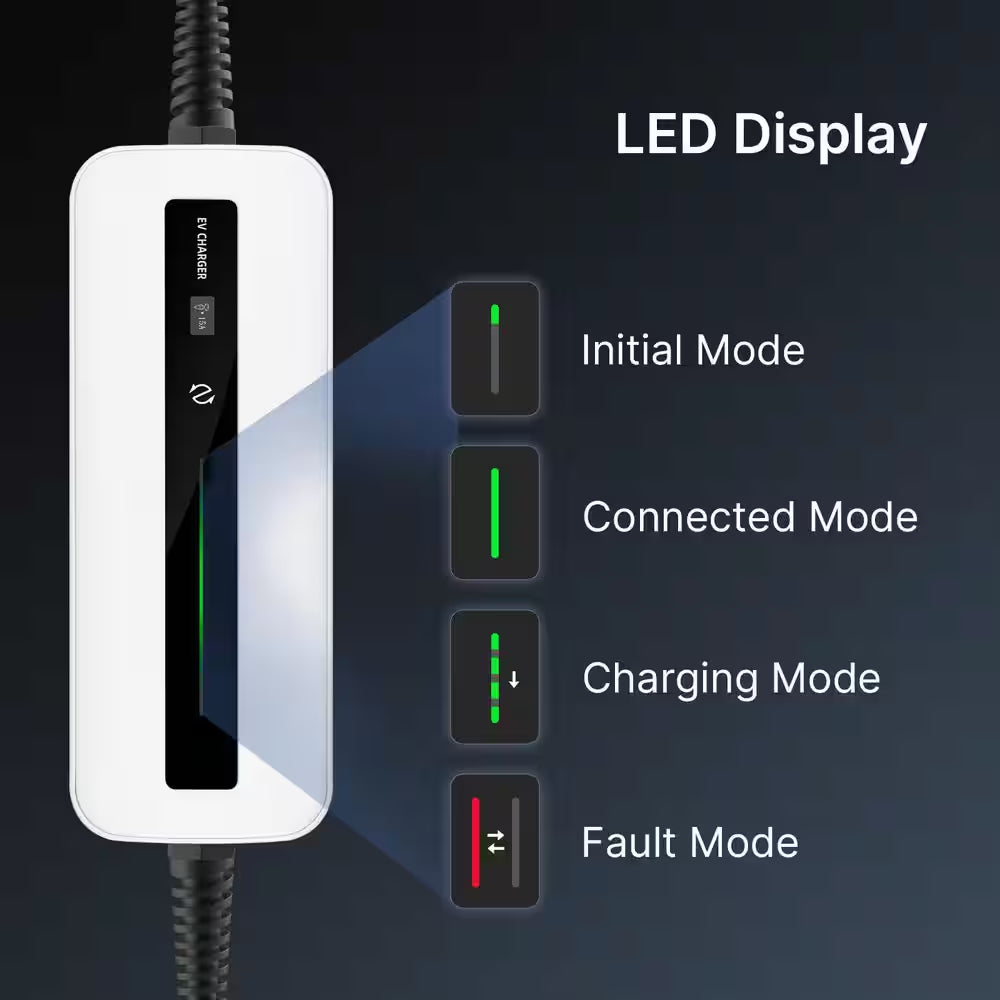 20Ft 120-Volt Level 1 EV Charger Cable 15A NEMA 5-15 Plug J1772 Compatible Portable Waterproof Fast Charging