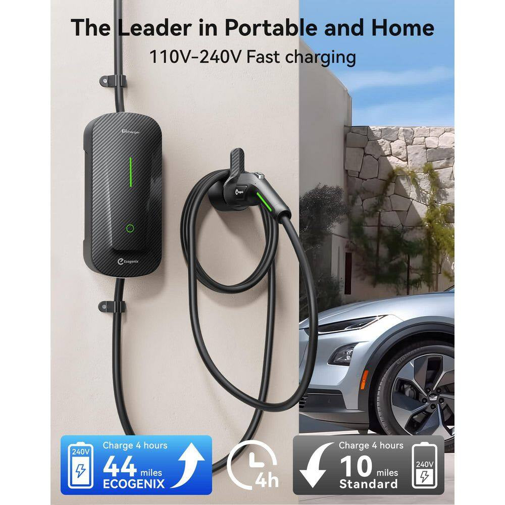 25Ft 110-240 Volt Level 1 2 EV Charger Fast Portable Smart Car Charging Cable with Holder NEMA 6-20P Black