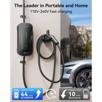25Ft 110-240 Volt Level 1 2 EV Charger Fast Portable Smart Car Charging Cable with Holder NEMA 6-20P Black