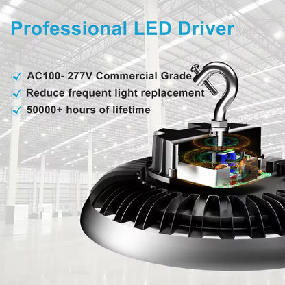 6-Pack of 250-Watt LED High Bay Light 37500LM High Bay LED Shop Lights AC100-277V 5000K Commercial Bay Lighting